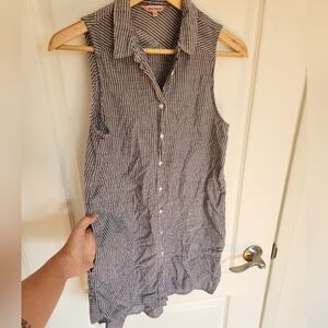 Striped Sleeveless Button-Up Top